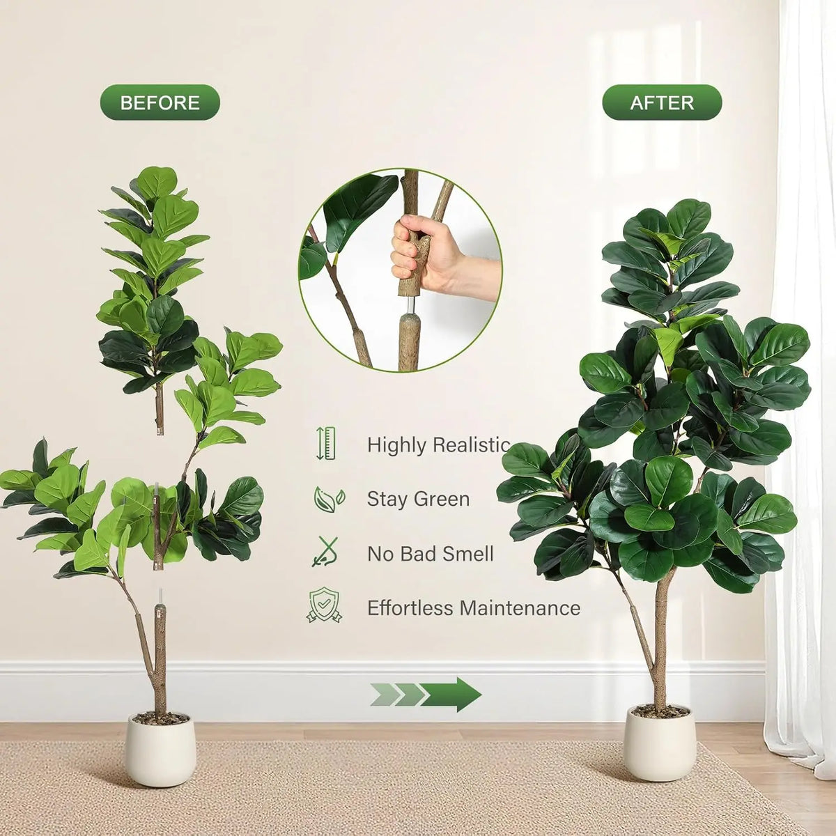 HiMISS Artificial Fiddle Leaf Fig Tree in Decorative Planter