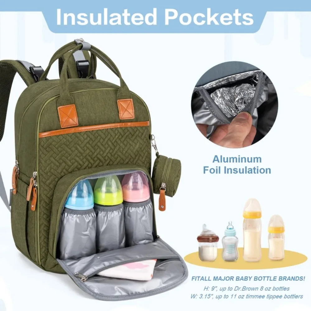 Kabaqoo Quilted Diaper Backpack With Changing Pad And Pacifier Case