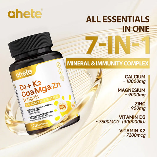 Ahete Vitamin D3 K2 Calcium Magnesium Zinc Softgel Supplement
