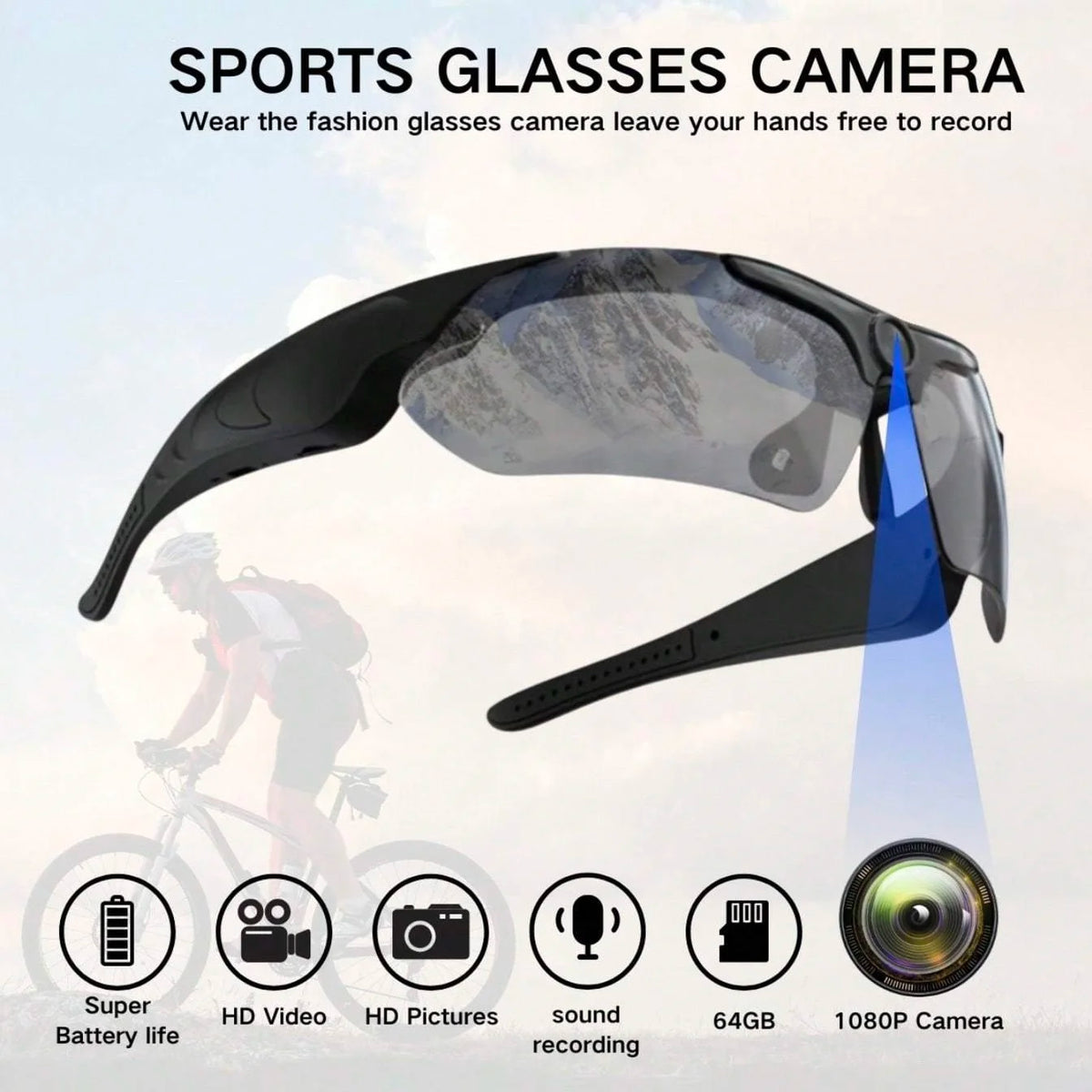 KIDKD 1080P Camera Smart Glasses for Cycling and Outdoor Recording