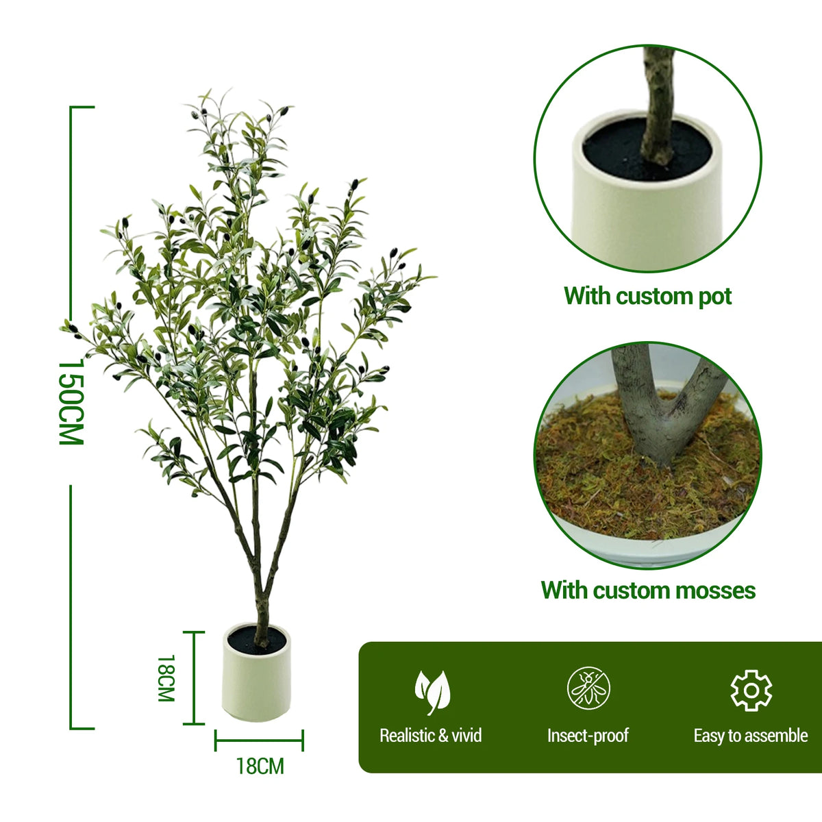 HiMISS Artificial Olive Tree With Realistic Leaves And Fruits