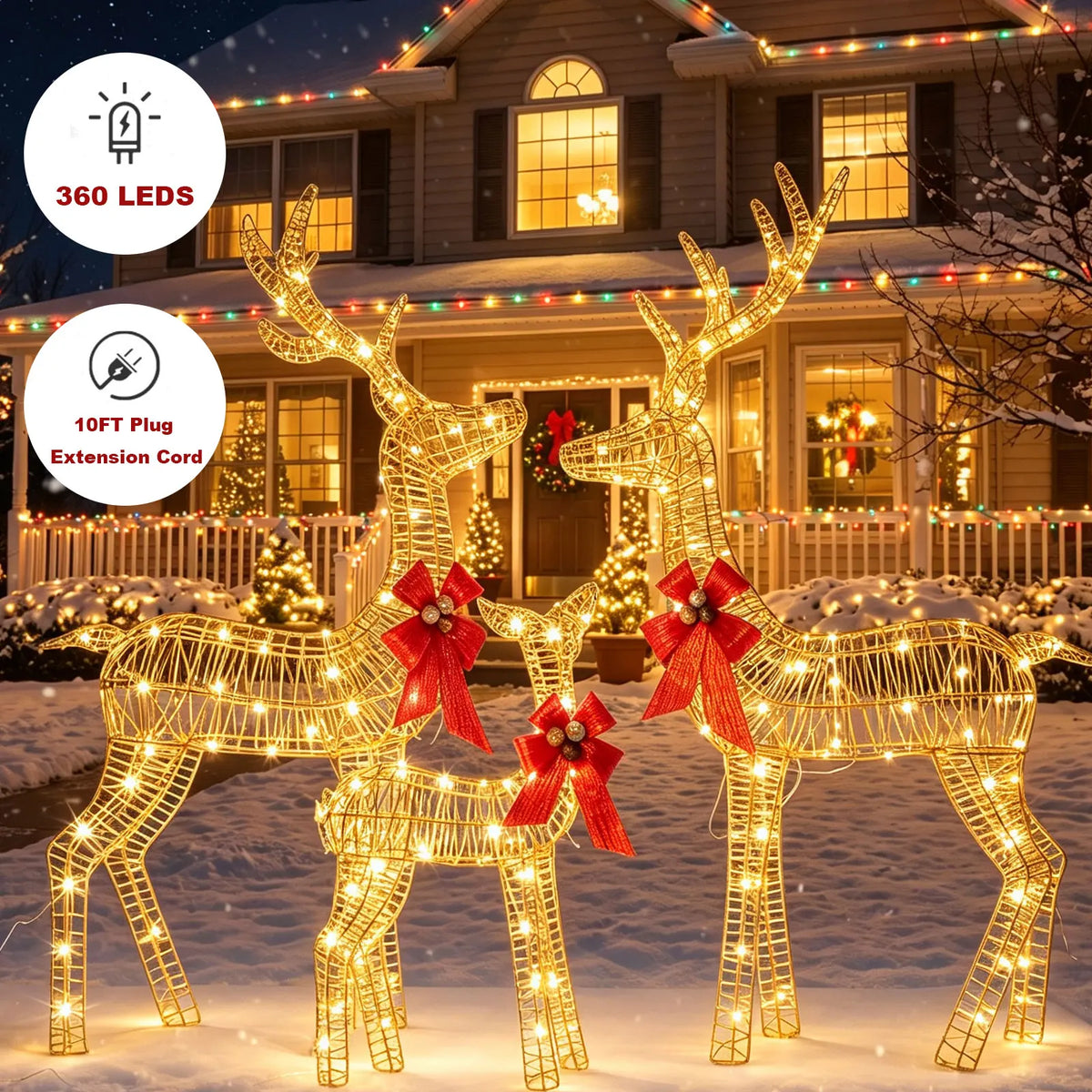 Lighted Christmas Deer Family Outdoor Decoration Set With LED Lights