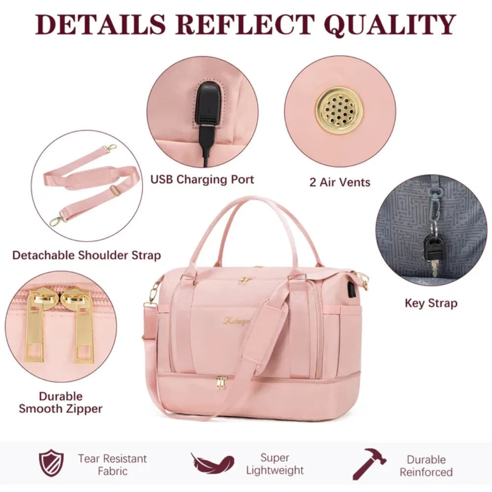 Kabaqoo Women's Travel Gym Bag With Shoe Compartment