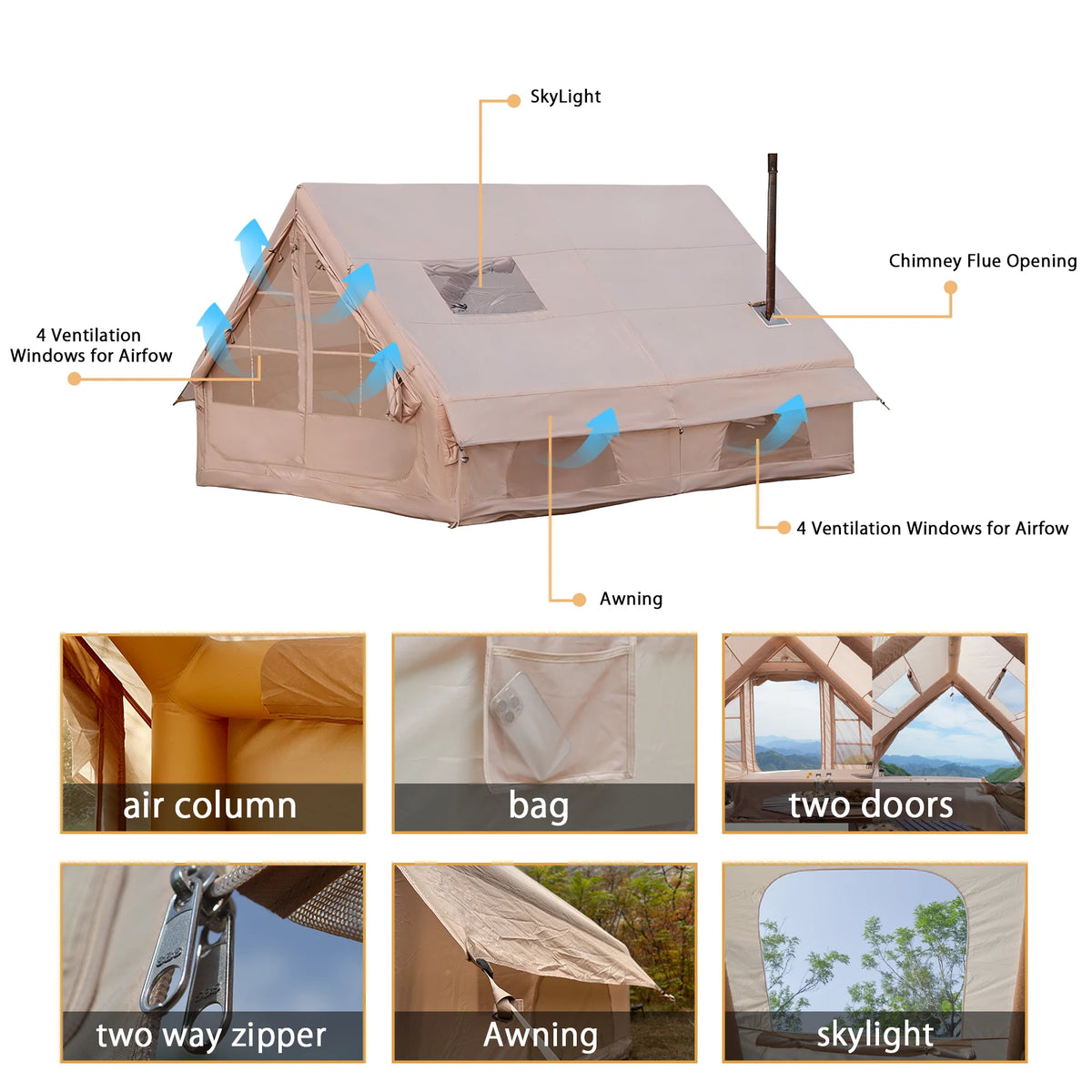 Pakicetus Inflatable Camping Tent With Skylight And Quick Setup