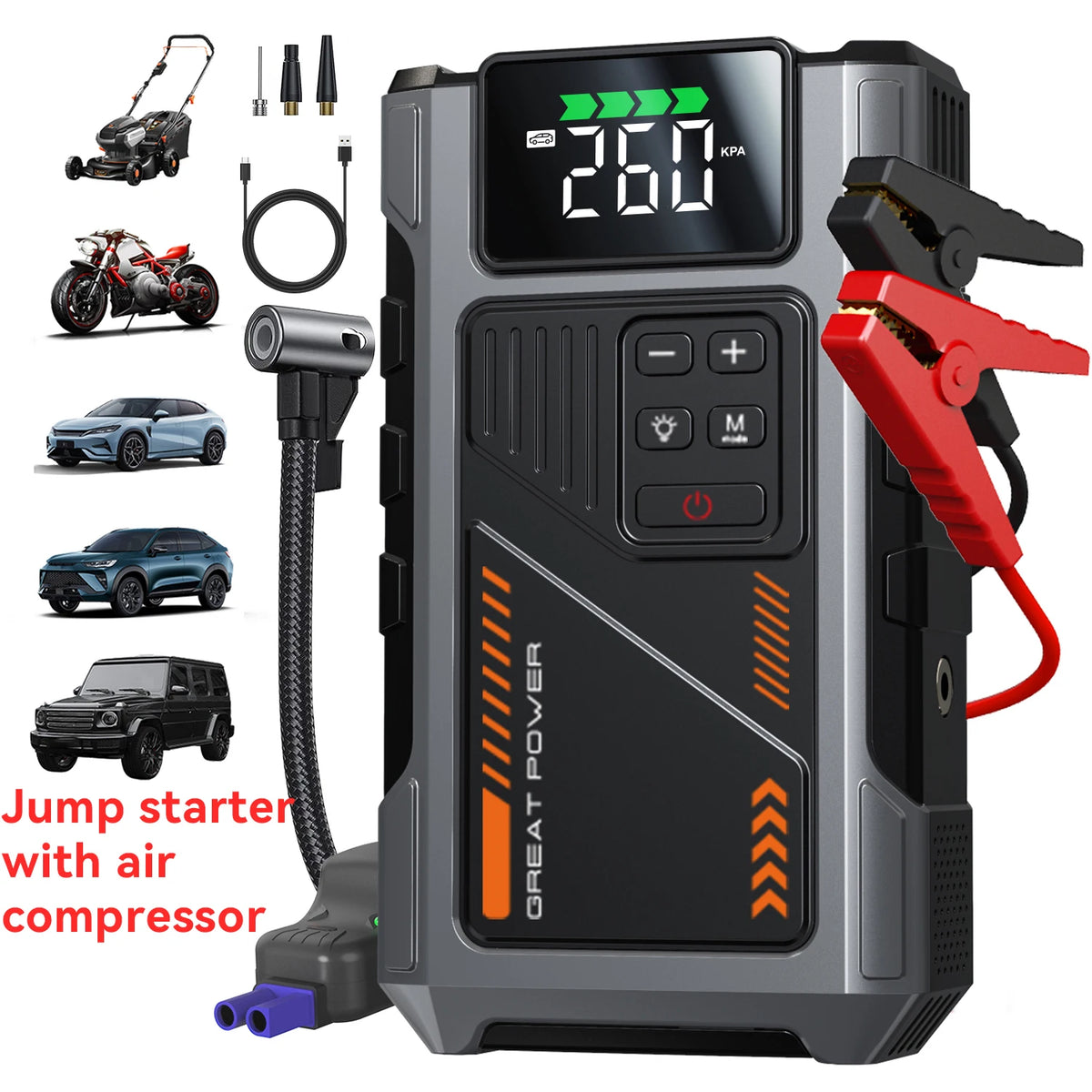 Geeneu Car Jump Starter With Air Compressor And Tire Inflator
