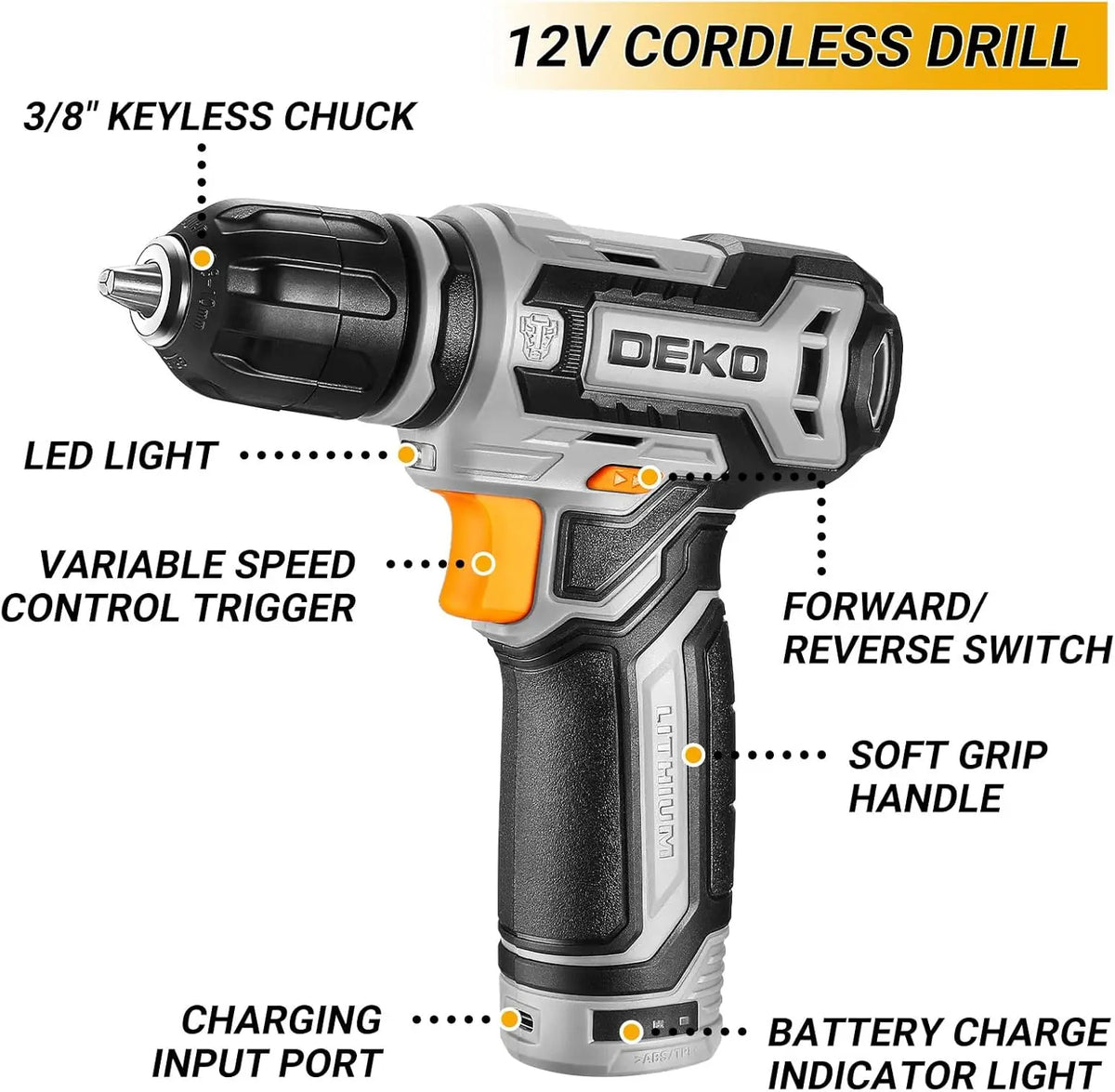 DEKO Home Mechanic Toolbox Cordless Drill And Repair Kit
