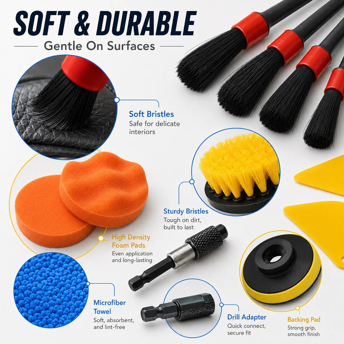Car Detailing Cleaning Kit With Brushes Towels And Drill Scrubber