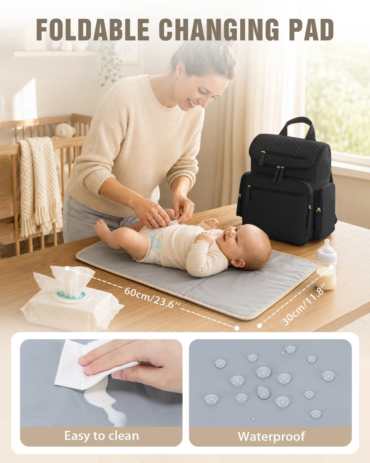 Kabaqoo Waterproof Diaper Backpack With Changing Pad And Organizer Pouches