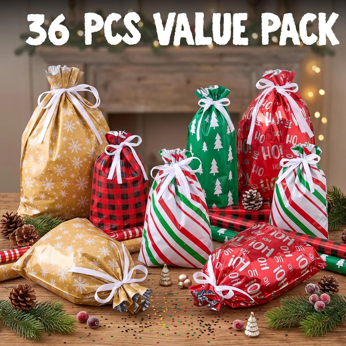 Joyfy Christmas Reusable Plastic Gift Bags For Presents And Favors