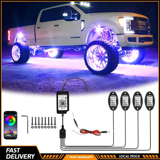 Universal RGB Car Rock Lights With APP Control Waterproof Kit
