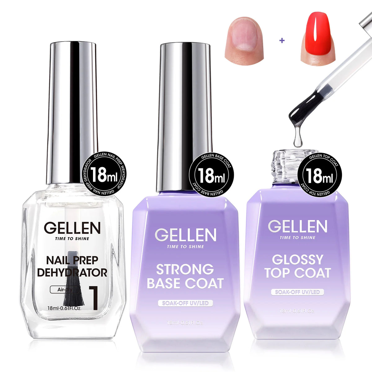 Gellen Gel Polish Base Coat And No Wipe Topcoat Duo