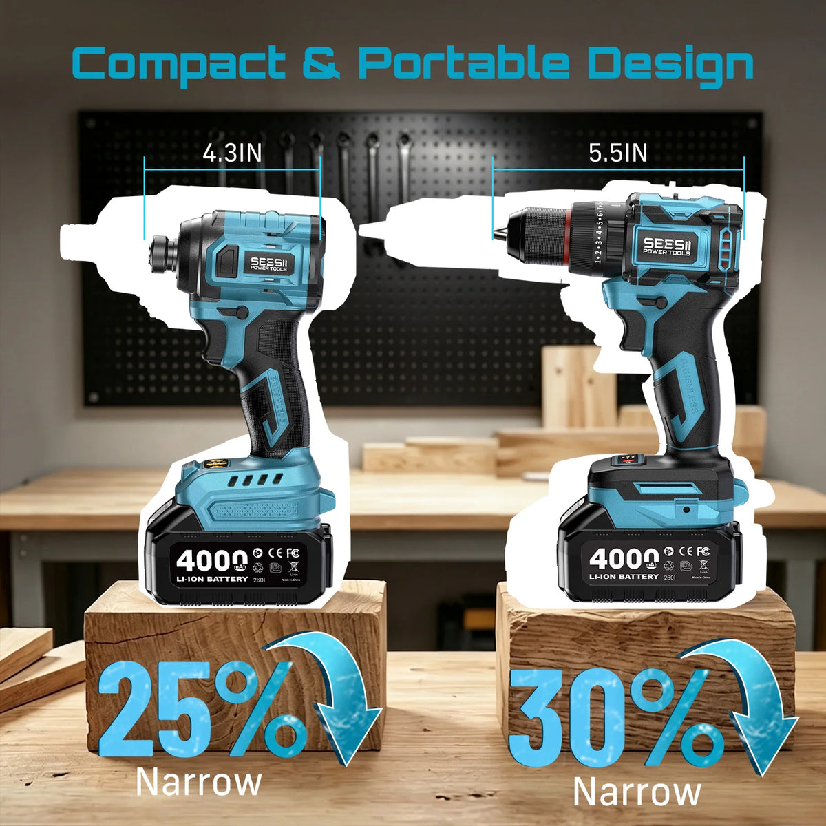 Seesii 21V Brushless Cordless Drill And Impact Driver Tool Kit
