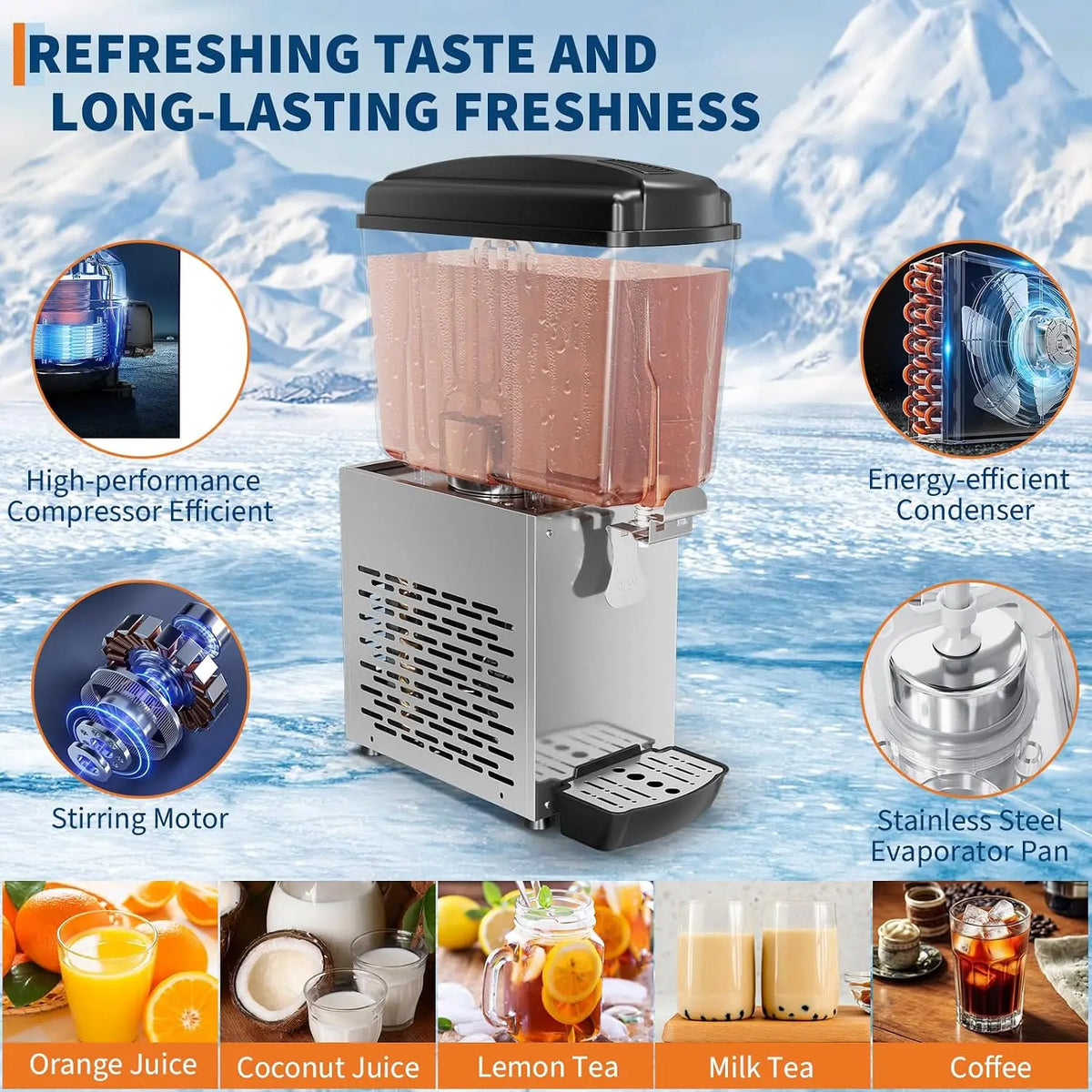 Tacleekii Commercial Cold Beverage Dispenser With Built In Mixer