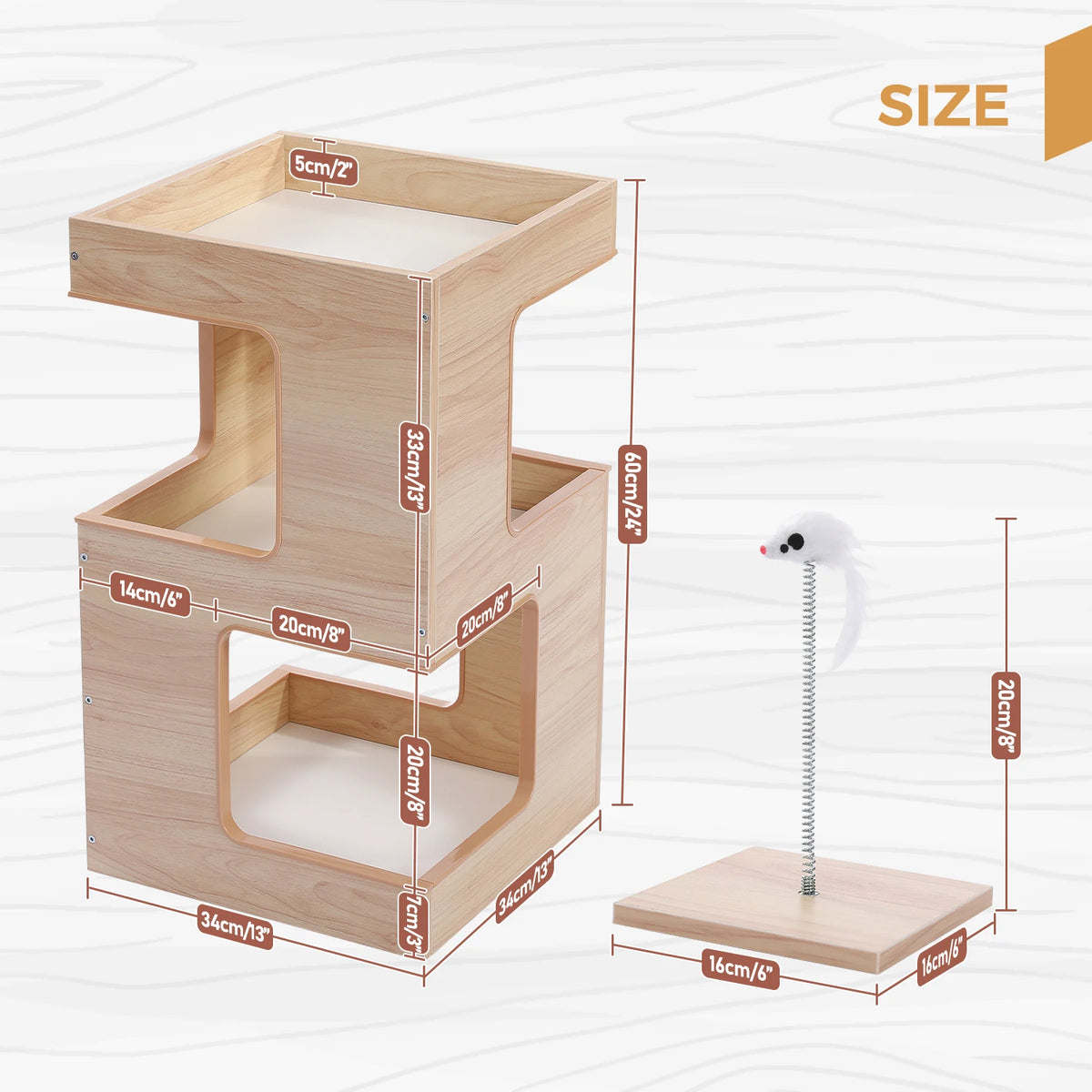 PAWZ Road Wooden Cat Condo With Scratching Pad And Bed