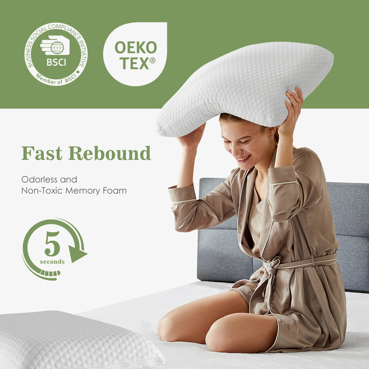 JHK Two Piece Cooling Memory Foam Pillows With Washable Covers