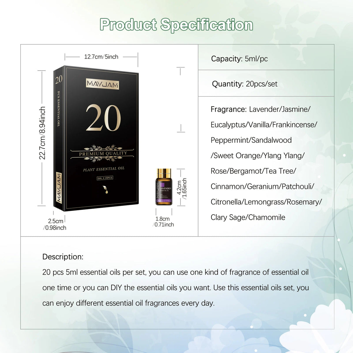 MAYJAM Essential Oils Set Lavender Jasmine Eucalyptus Vanilla and More
