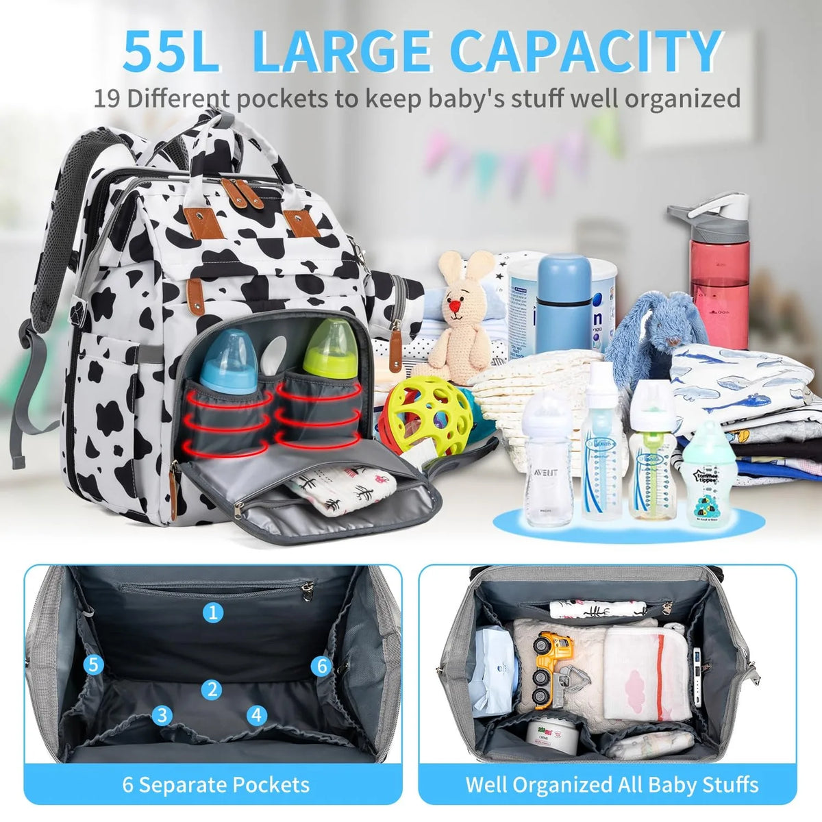 Kabaqoo Diaper Bag Backpack With Detachable Changing Station