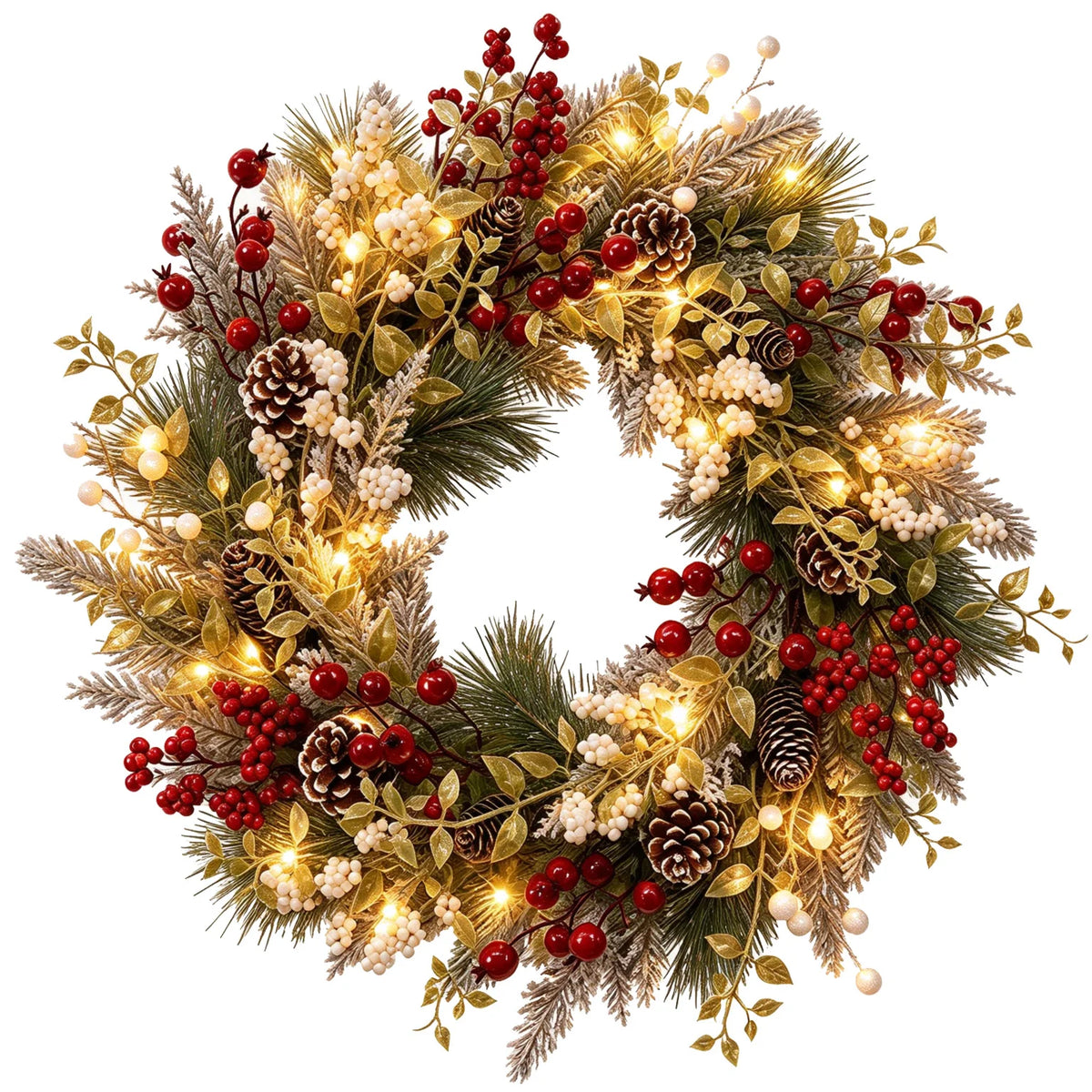 GAOMON Pre Lit Christmas Wreath With LED Lights And Timer