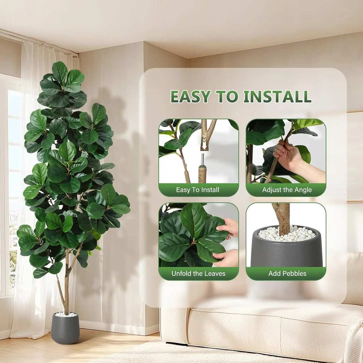 HiMISS Artificial Fiddle Leaf Fig Tree With Decorative Planter