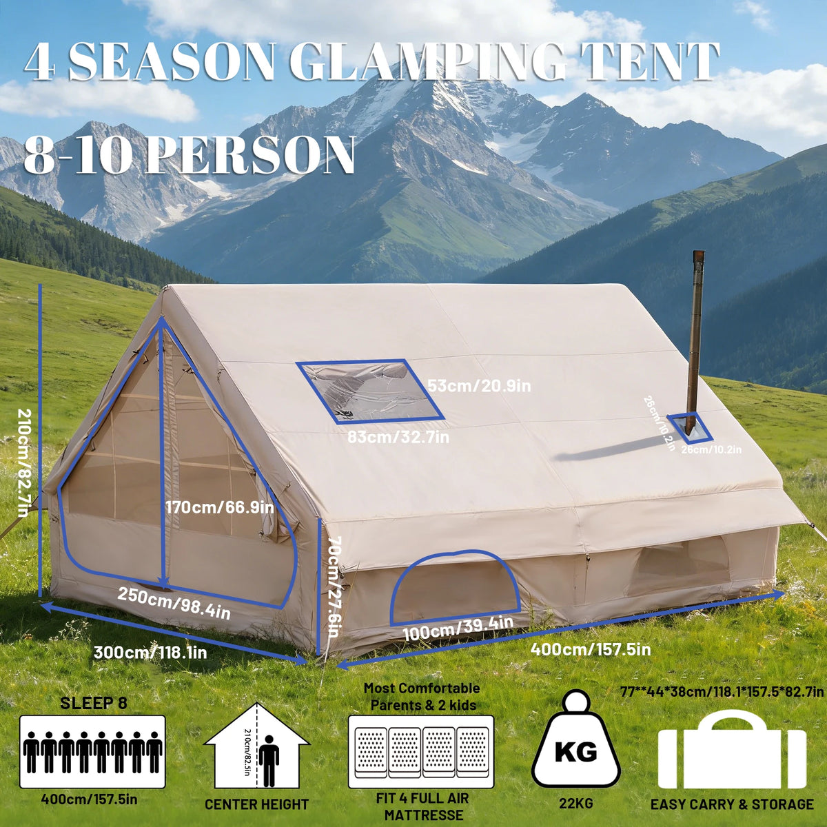Pakicetus Inflatable Camping Tent With Skylight And Quick Setup