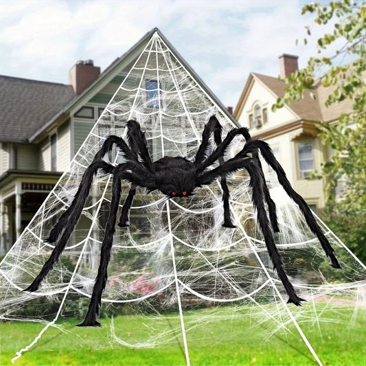 Giant Spider and Stretchable Web Halloween Outdoor Decoration Set