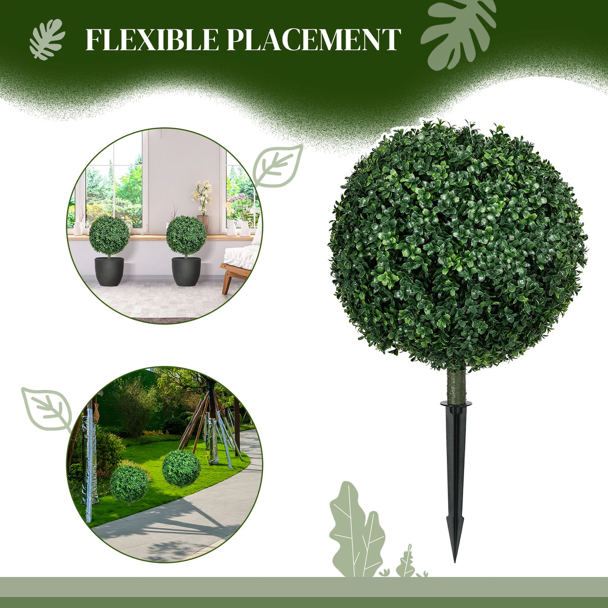 HOMCOM Artificial Boxwood Topiary Balls for Indoor Outdoor Decor