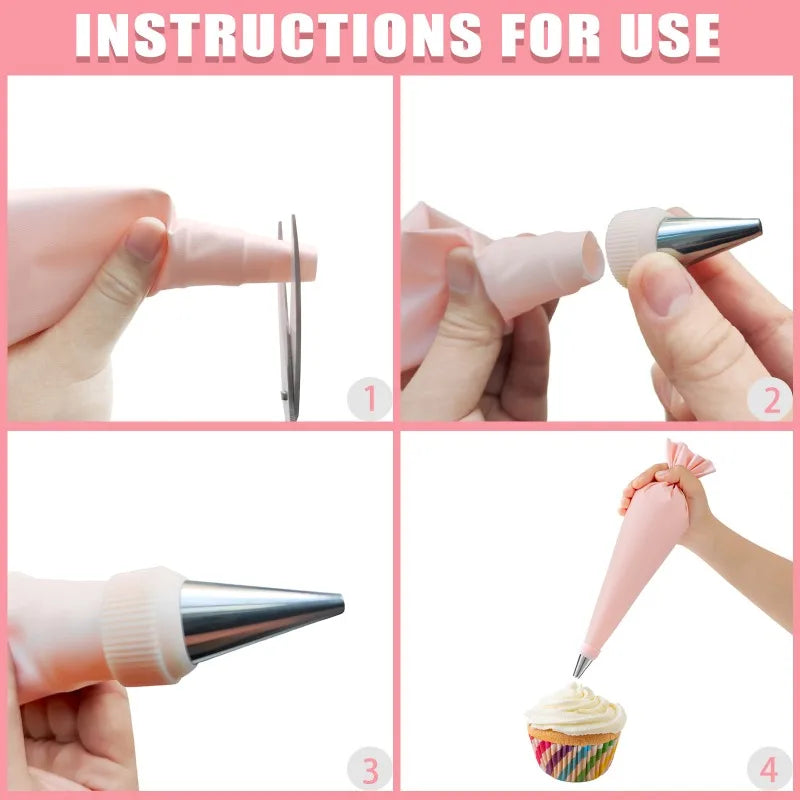 Cake Decorating Kit With Reusable Piping Bags And Icing Nozzles