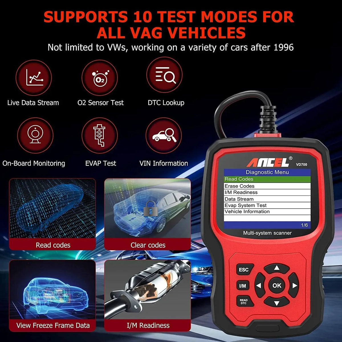 ANCEL VD700 OBD2 Scanner For VW Audi Full System Diagnostics