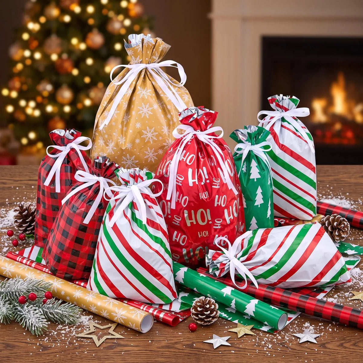 Joyfy Christmas Reusable Plastic Gift Bags For Presents And Favors