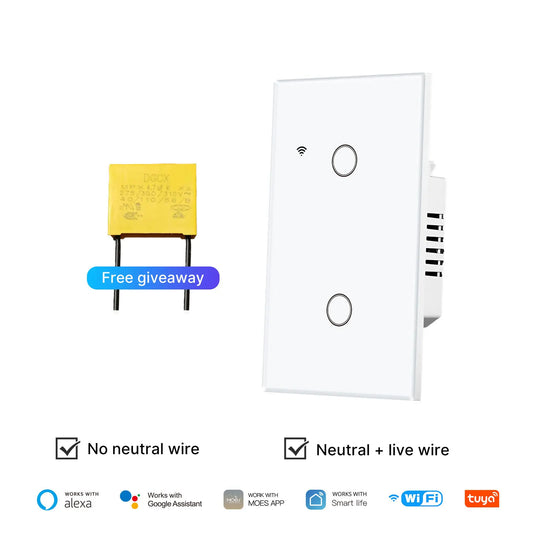 Tuya Smart WiFi Glass Touch Light Switch No Neutral Wire