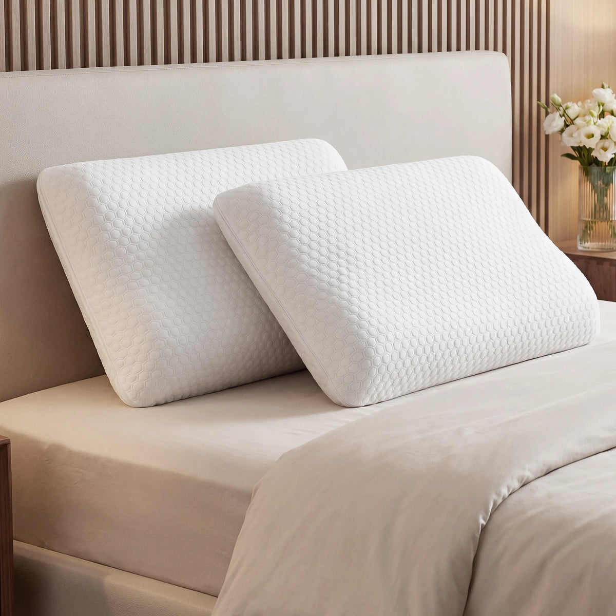 JHK Two Piece Cooling Memory Foam Pillows With Washable Covers