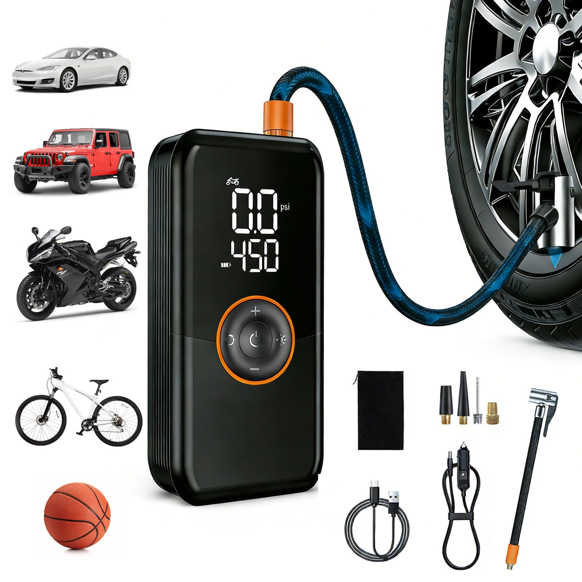 Portable Cordless Tire Inflator Air Compressor With Auto Shut Off