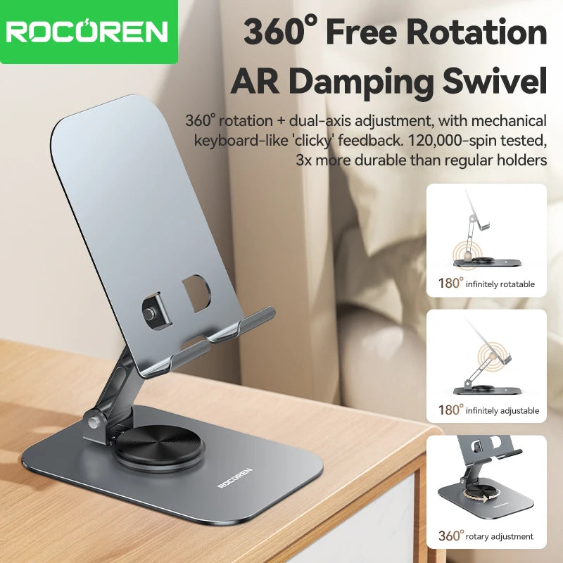 Rocoren Foldable Metal Desktop Phone Stand With 360 Degree Rotation