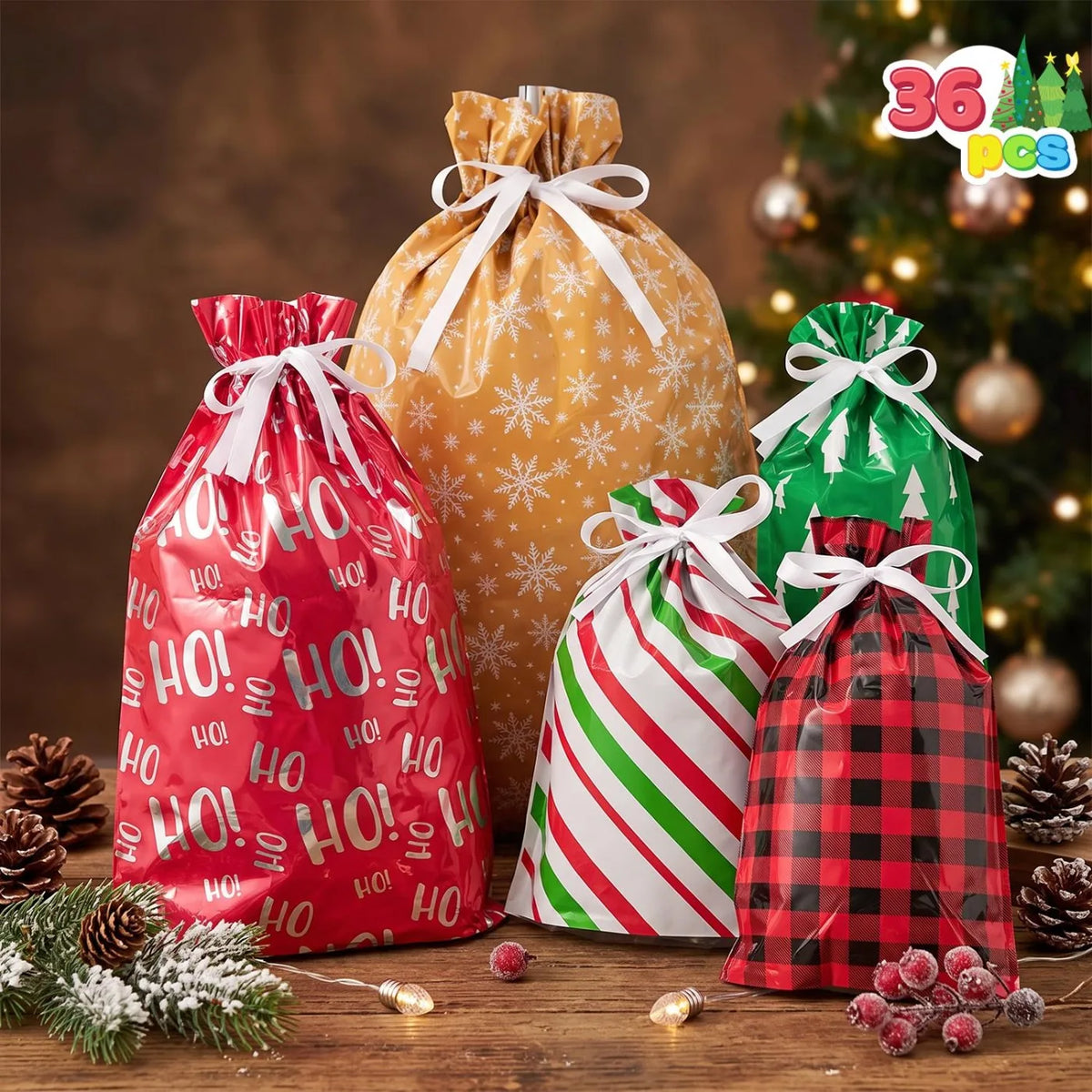 Joyfy Christmas Reusable Plastic Gift Bags For Presents And Favors