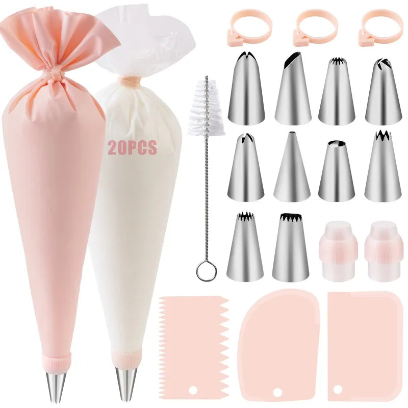 Cake Decorating Kit With Reusable Piping Bags And Icing Nozzles