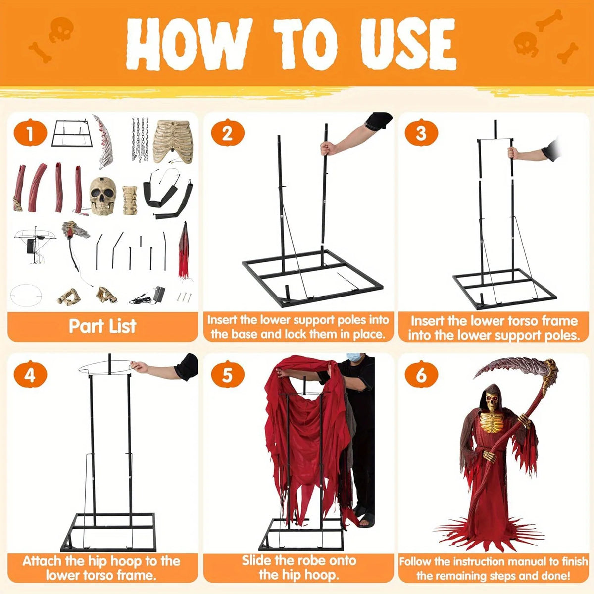Animated Grim Reaper Halloween Decoration with Light and Infrared Sensor