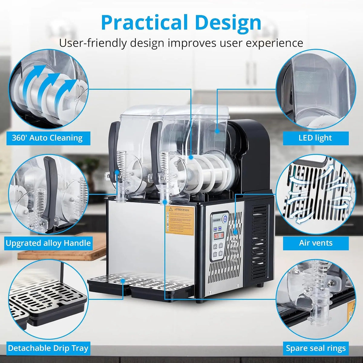 Tacleekii Commercial Slushy Machine With Dual Tanks And Temperature Control