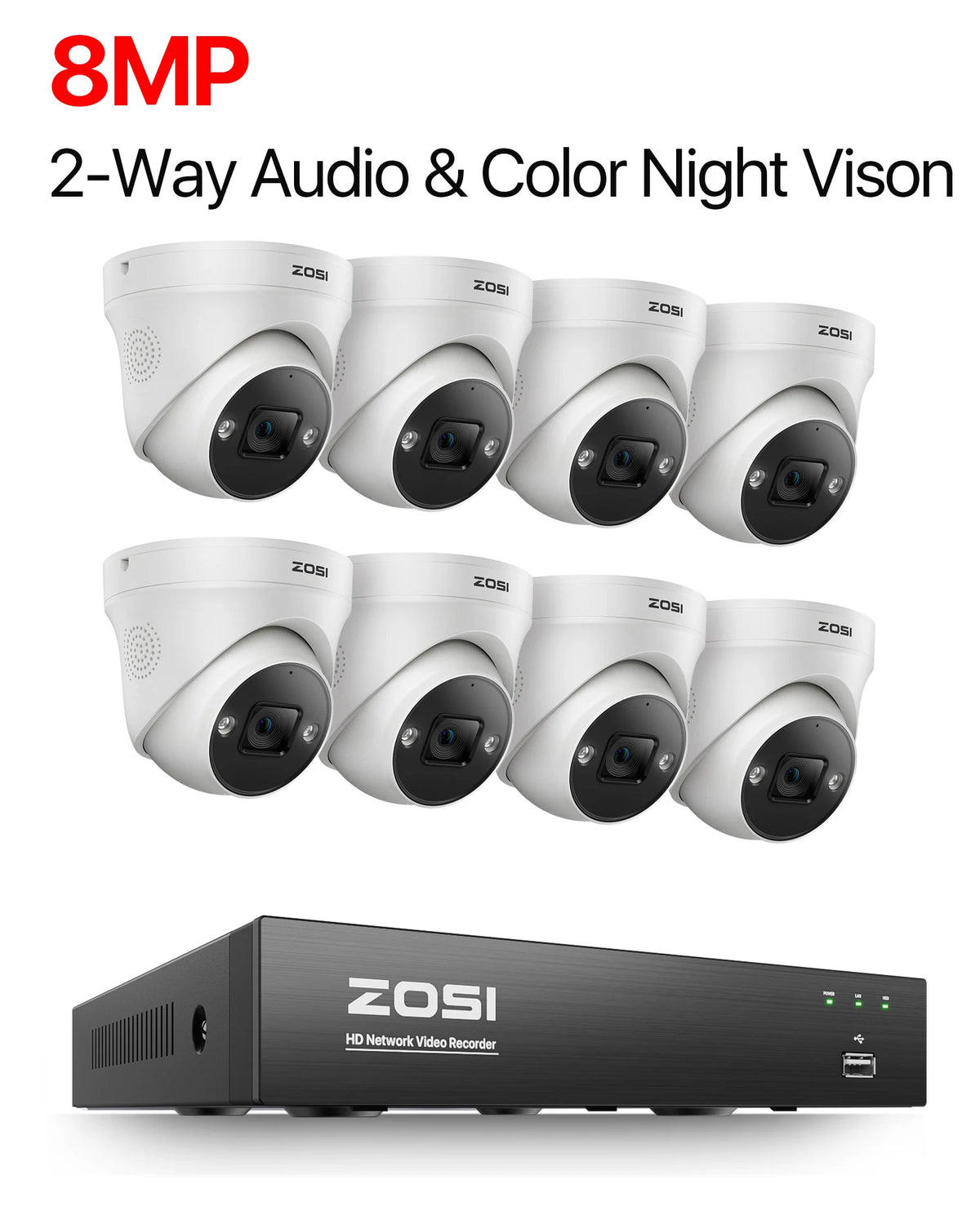 ZOSI 8MP PoE Camera System AI Detection And Night Vision