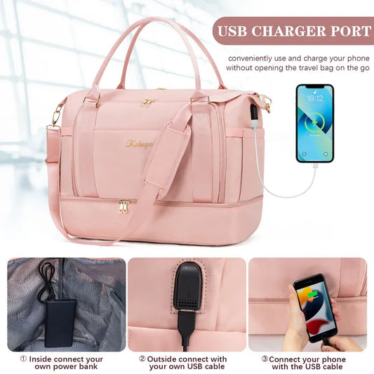 Kabaqoo Waterproof Travel Bag With Wet Dry Compartments USB Port