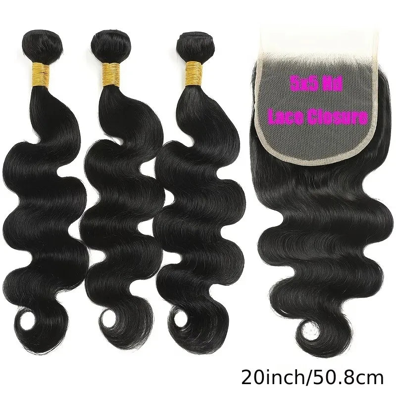 Gureimi Brazilian Body Wave Human Hair Bundles With Lace Closure