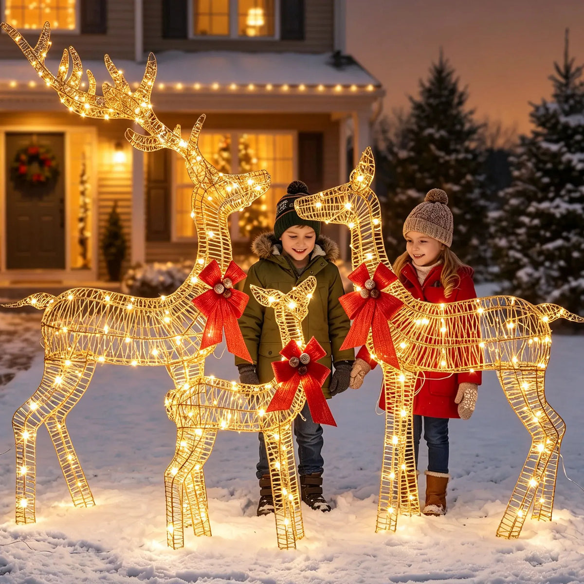 Lighted Christmas Deer Family Outdoor Decoration Set With LED Lights