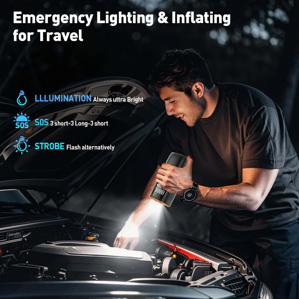 Portable Cordless Tire Inflator With Digital Gauge And Emergency LED Light