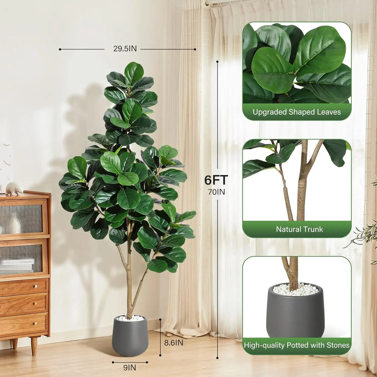 HiMISS Artificial Fiddle Leaf Fig Tree With Decorative Planter