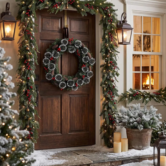 Christmas Wreath With LED Fairy Lights Artificial Eucalyptus Decor