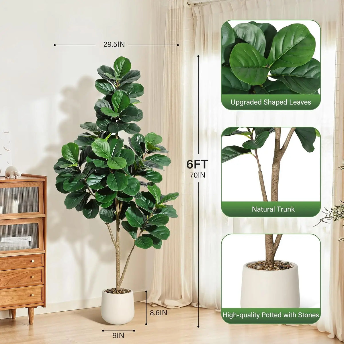 HiMISS Artificial Fiddle Leaf Fig Tree in Decorative Planter