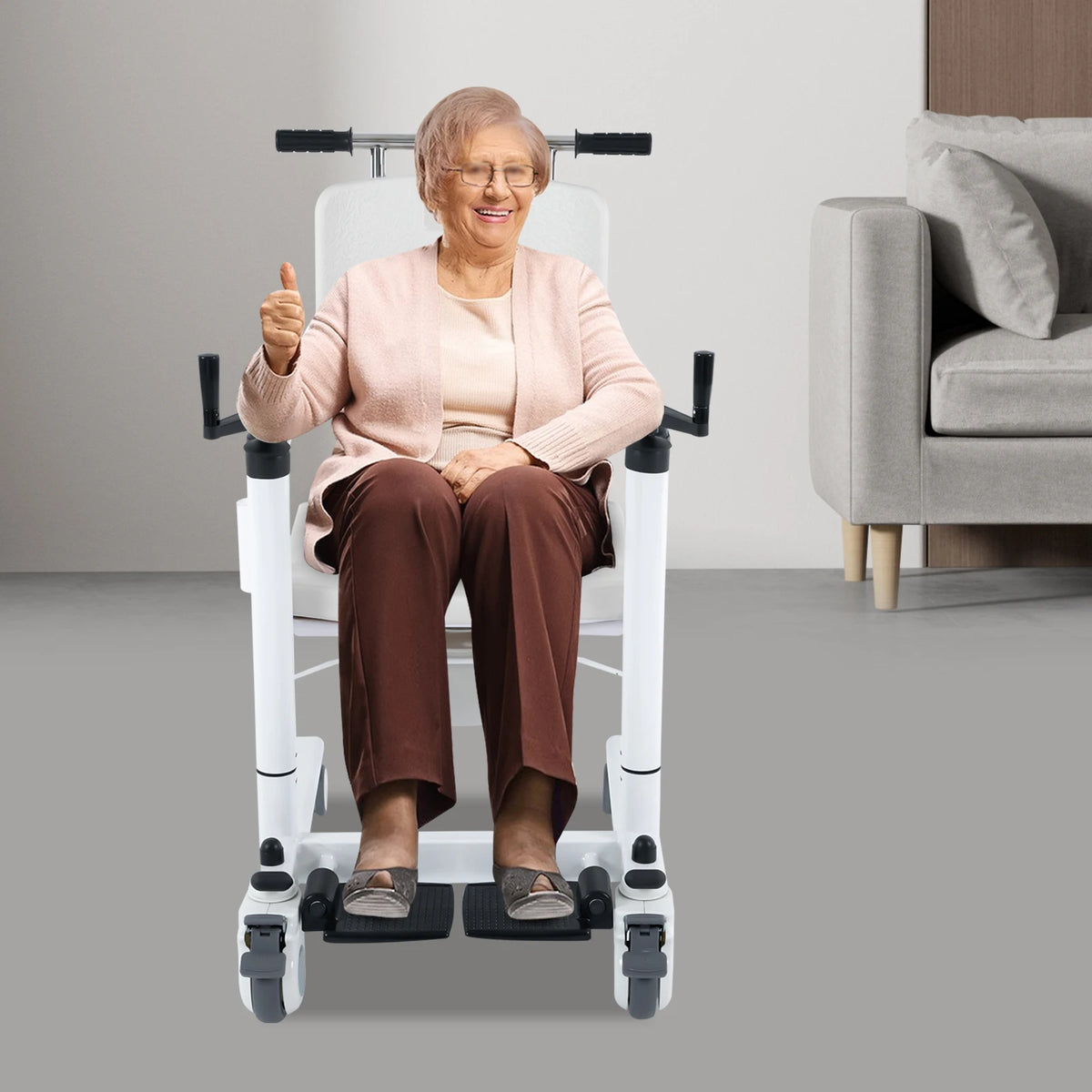 Multifunctional Height Adjustable Patient Transfer Chair with Commode Support