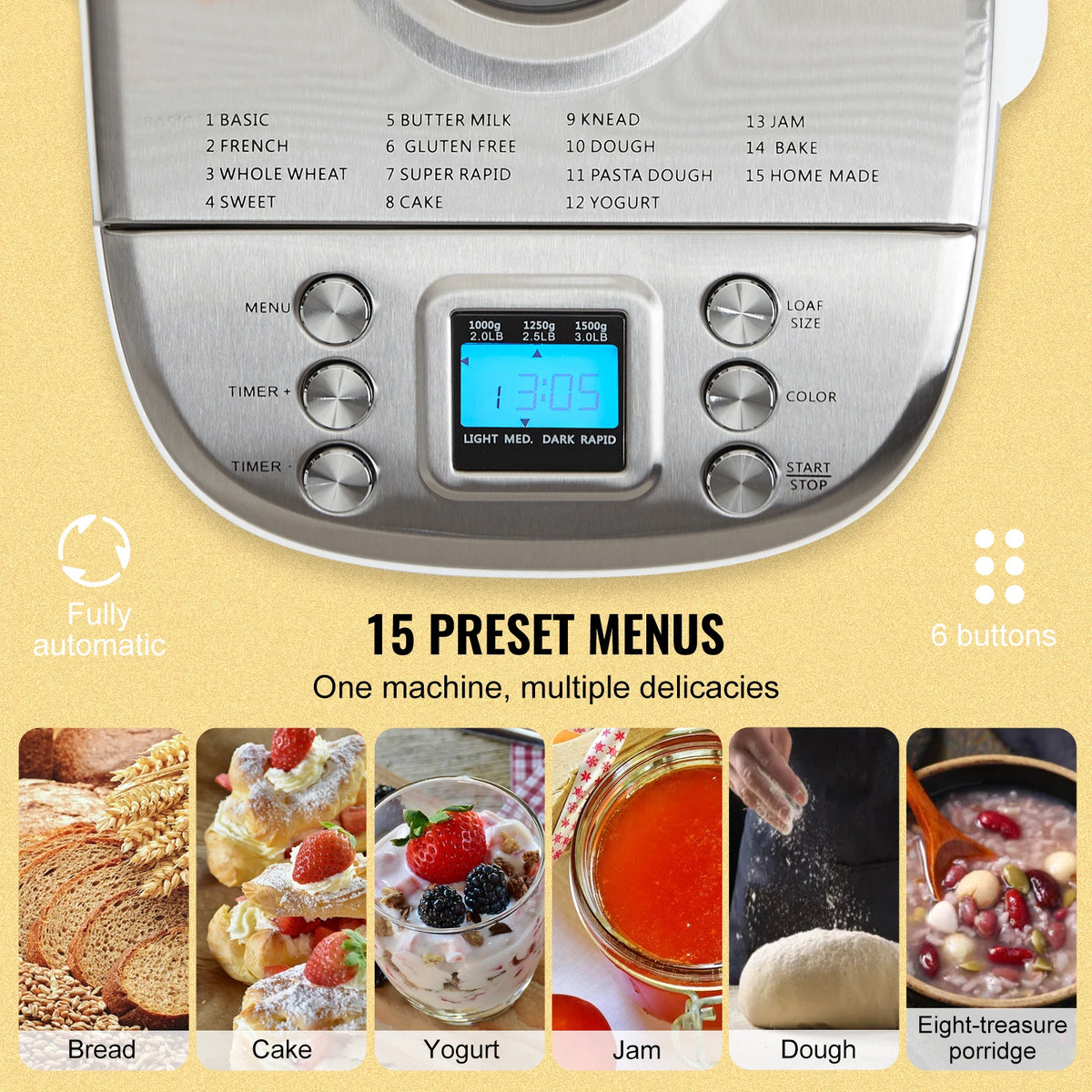 SucceBuy 15 Function Automatic Bread Maker With Gluten Free Setting