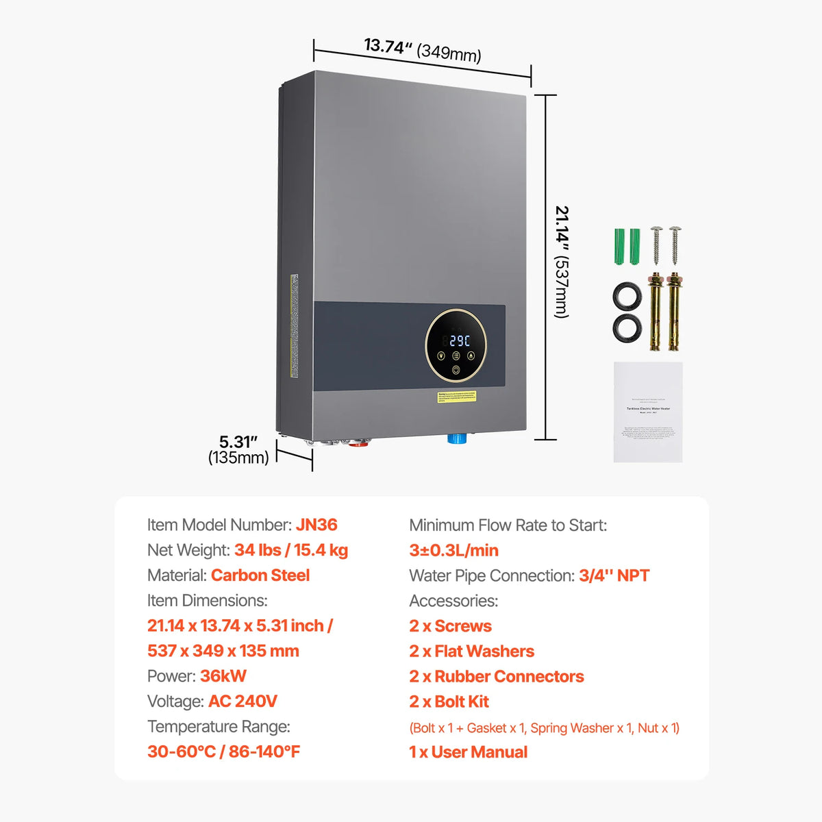 SucceBuy Tankless Electric Water Heater With LCD Touchscreen On Demand