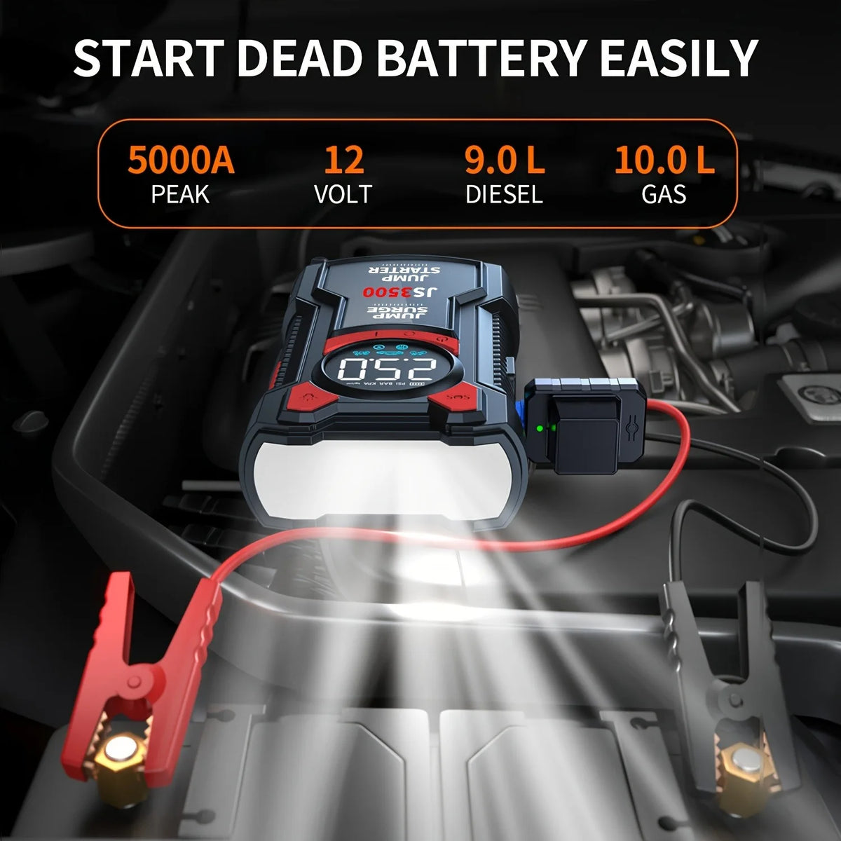 Paiviroku 5in1 Air Pump Jump Starter With 3000A Peak Tire Inflator