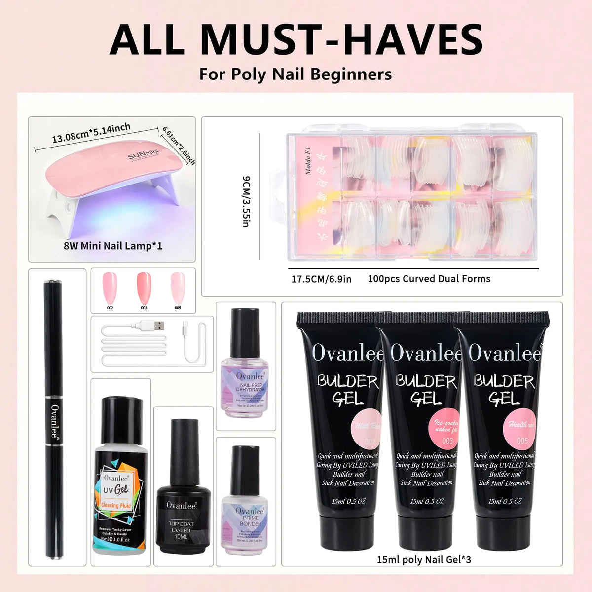 Ovanlee Builder Gel Nail Kit With UV Lamp And Primer